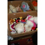Two boxes containing a quantity of soft filled teddy-bears and plush toys