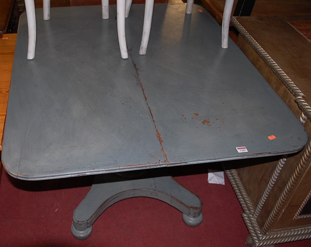 A 19th century mahogany and later painted round cornered pedestal tilt-top breakfast table, length