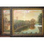 Circa 1900 school - Pair; River landscape studies, oil on card, 25 x 30cm