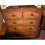 A Victorian mahogany round cornered chest, of two short over three long drawers, w.104cm