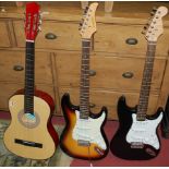 Two contemporary electric guitars; together with one other (3)