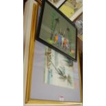 Assorted pictures and prints, to include Far Eastern boating scene watercolours