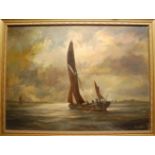 David Griffin - Sailing barge under way, oil on canvas, signed and dated '76 lower right, with