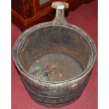 A 19th century rustic brass bound circular coal bucket, with removable metal liner, dia. 40cm