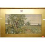 Robert Winchester Fraser (1848-1906)- River landscape, watercolour, signed lower right, 25 x 45cm
