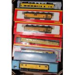 Tray containing 14 items by Hornby, Lima, Silver Fox, models etc all in Network Rail yellow livery
