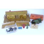 Hornby 0 gauge items: 1931-6 No. 1 0-4-0 tank loco LNER green No. 2900, con rods missing one side,