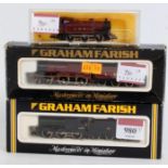 Three Graham Farish 'N' gauge locos; 4F 0-6-0 loco and tender BR black 44370 (M-BM), class 4P 4-4-