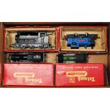 Four Triang tank locomotives some in wrong boxes, 0-6-0 black Jinty (G-BG) 0-6-0 black clockwork