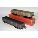 Two 1936-41 Hornby No. 2 Bogie wagons GW loco coal (VG) and light grey LMS faded white letters (G)(