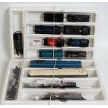 Two trays containing S&DJR blue Jinty tank engine (G), BR black pannier tank (G), 4 freelance 0-4-