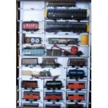 Tray containing a signal engineers train with loco and cattle/goods/milk train, Hornby class 4