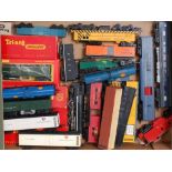 Tray of mixed Triang TC series items black 4-6-2 steam engine and tender, yellow Bo-Bo diesel, 2