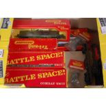 Quantity of Triang battle Space items R341K searchlight wagon in display card outer sleeve and set