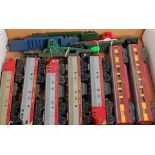 Collection of Triang TC series items R161 hopper car set appears complete (G-BP), silver/red ABC