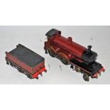 4-4-0 loco and tender, believed by Bing LMS red, 67 on cabsides, LMS on tender, loco wheels spokes