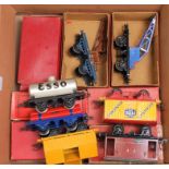 Seven Hornby wagons - No. 50 goods brake (F) incorrect (BP), 1955 Portland Cement, yellow body (G-