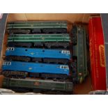 Tray containing selection of Triang locomotives, TC series double ended electric locomotive, version