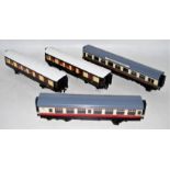 Four unboxed bogie coaches all (NM): ACE C12 Collett buffet car 9676 brown and cream; ACE C5 BR