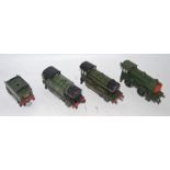 Three Hornby clockwork 0-4-0 locos, 1930-5 No. 1 special tank Southern green B28 noticeable