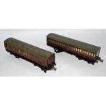 Two 1935-41 Hornby No.2 Passenger coaches LMS: 1 st /3 rd silvering some small marks, a few chips