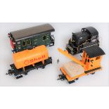 Four various loose Lehman and LGB Continental and American Outline G-Scale locomotives and rolling