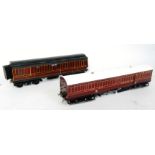 Two kit/scratch built bogie vehicles: NER newspaper van and a LMS tool van, finescale wheels,