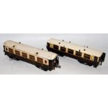 Two Hornby No.2 Pullman brown & cream coaches, nut & bolt construction, each suitable for