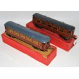 Two Hornby LNER Saloon coaches. One 1930-35 gold letters but not shadowed either red or blue,