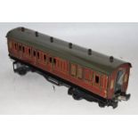 Bing for Bassett Lowke 1924 series bogie coach LMS 2783 Br/3rd crazing to paint on sides, a few