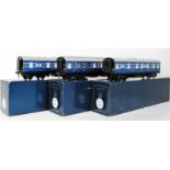 ACE trains three individually boxed LMS 'Coronation Scot' blue with silver lining C20 coaches;