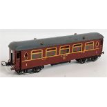 1930-41 Hornby Saloon coach LMS No.402 gold letters & numbers shadowed red, all door handles