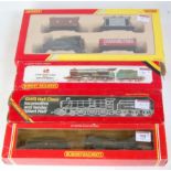 Four Hornby locos: R125 'County of Cornwall', R2670 railroad train pack consisting of 0-4-0 GWR loco