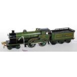 Bing for Bassett Lowke clockwork GW 4-4-0 loco and tender 'City of Bath' No. 3433, some dents and