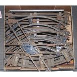 Small tray of 0 gauge clockwork track, some unidentified, some by Hornby and possibly Bing