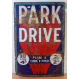 An original early 20th century Park Drive enamel plain and cork tipped rectangular advertising sign,