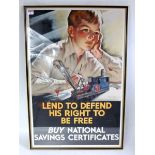An original war time National Savings poster to read 'Lend to Defend his right to be free, Buy