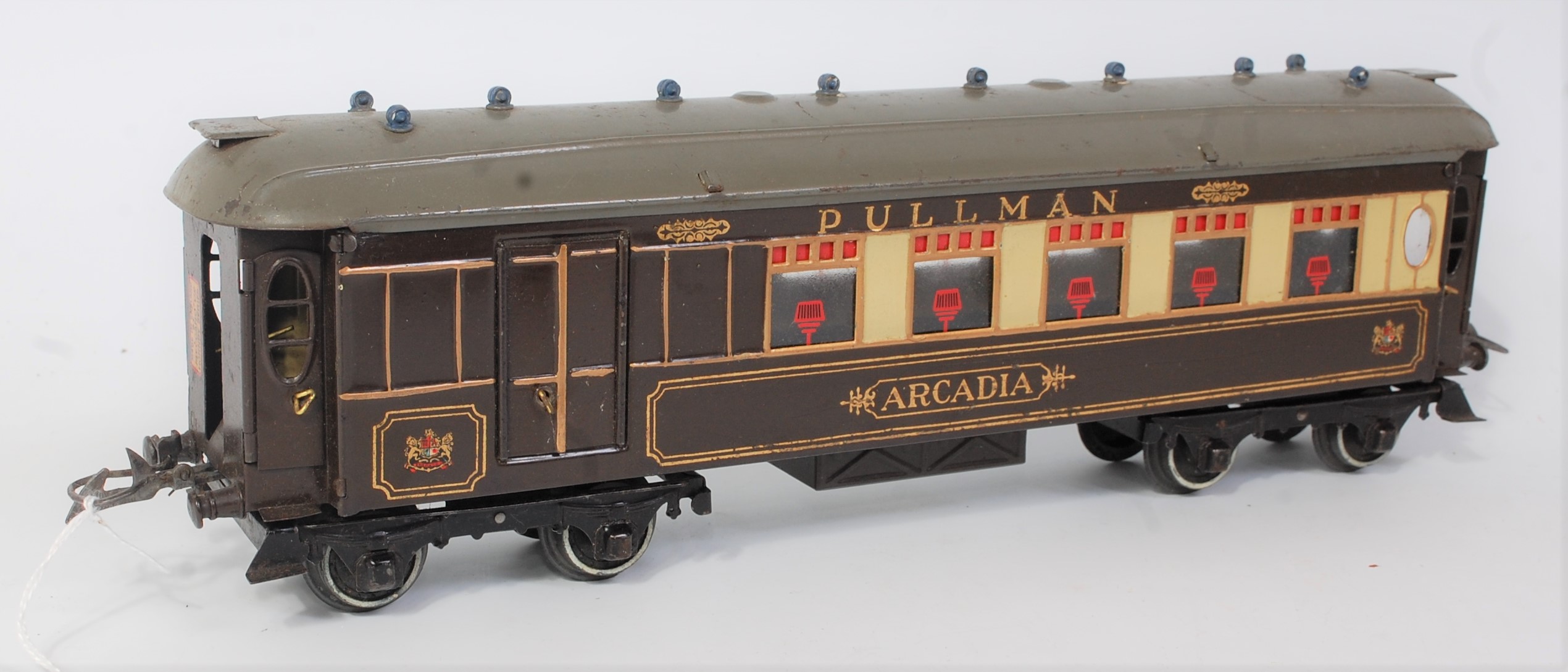 1932-5 Hornby No. 2 special Pullman coach Arcadia, grey roof, brown luggage doors, a few chips to