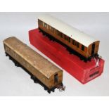 Two Hornby 1937-41 No.2 corridor coaches LNER teak, 1st/3rd minor spotting to windows (E-BE), with