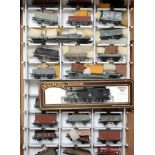 Tray containing goods train of 36 mainly weathered wagon of various types. Mainline class 6600 0-6-2