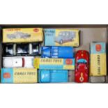 Five various boxes Dinky Toy and Corgi Toy playworn diecasts ,all boxes with significant damage to