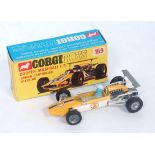 A Corgi Toys No. 159 Cooper Maserati F1 racing car comprising yellow and white body with racing