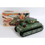 A Taiyo of Japan No. T-91 tinplate and battery operated model of an M4 Combat tank, appears as