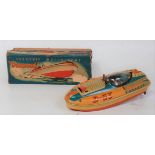 A Yonezawa of Japan tinplate and electric model of a Diamond D-63 Electric Motorboat, nicely