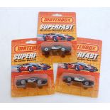 A Matchbox Superfast carded diecast group, three examples to include Ref. no. 010786 Hayley's