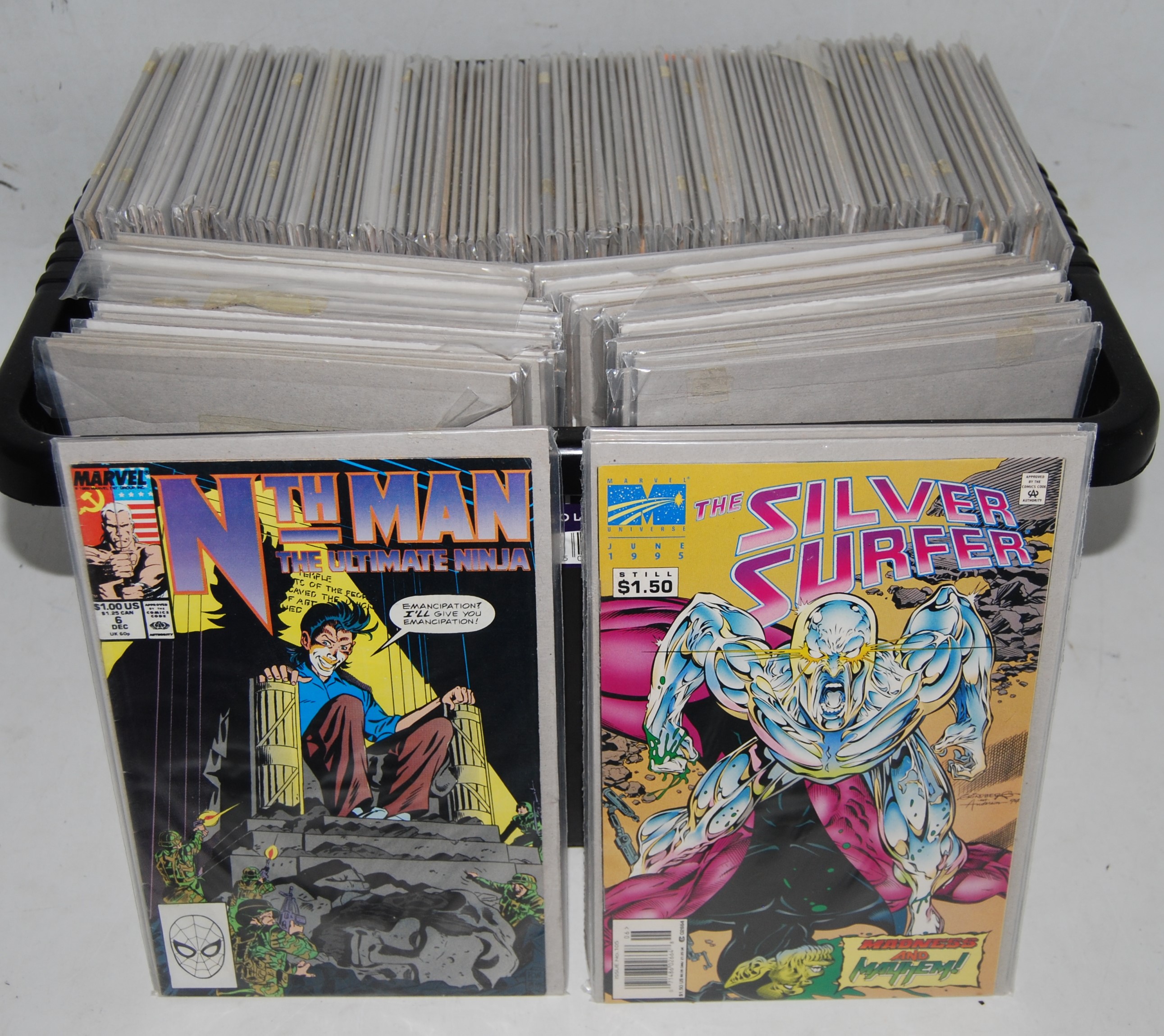 One box containing a quantity of various DC and Marvel comics, mixed examples to include The