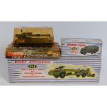 Three various boxed and bubble packed repainted or incomplete military Dinky Toy diecasts, to