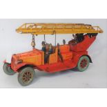 A Karl Bub circa 1930s tinplate and clockwork model of a large scale fire engine, comprising of