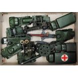 One box containing a quantity of various playworn Dinky Toys and Britains military vehicles and