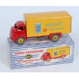 A Dinky Toys No. 923 Big Bedford Heinz delivery van comprising red cab and chassis with yellow